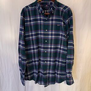 Vineyard Vines Men's Classic Fit Plaid Button-Down Shirt Green Red Flannel XXL